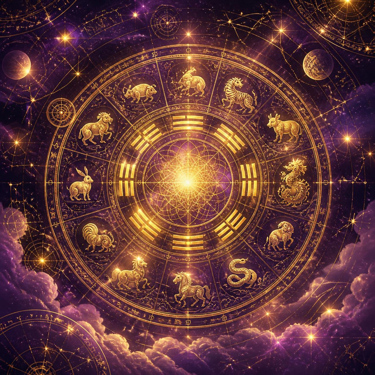 金色煉金星盤與紫微星空